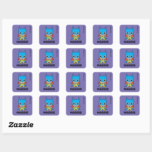 Personalisiertes Mini-Batgirl-Kids-Label Quadratischer Aufkleber (Blatt)