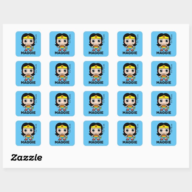 Personalisiertes Mini Wonder Woman Kids-Label Quadratischer Aufkleber (Blatt)