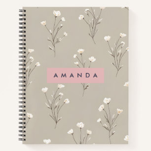 Personalisiertes Minimal-Beige-Blumendesign Notizbuch