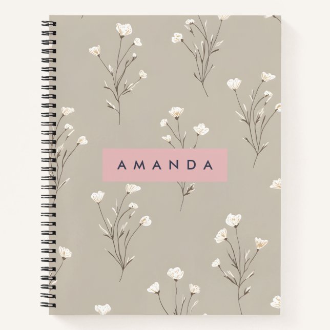 Personalisiertes Minimal-Beige-Blumendesign Notizbuch (Vorderseite)