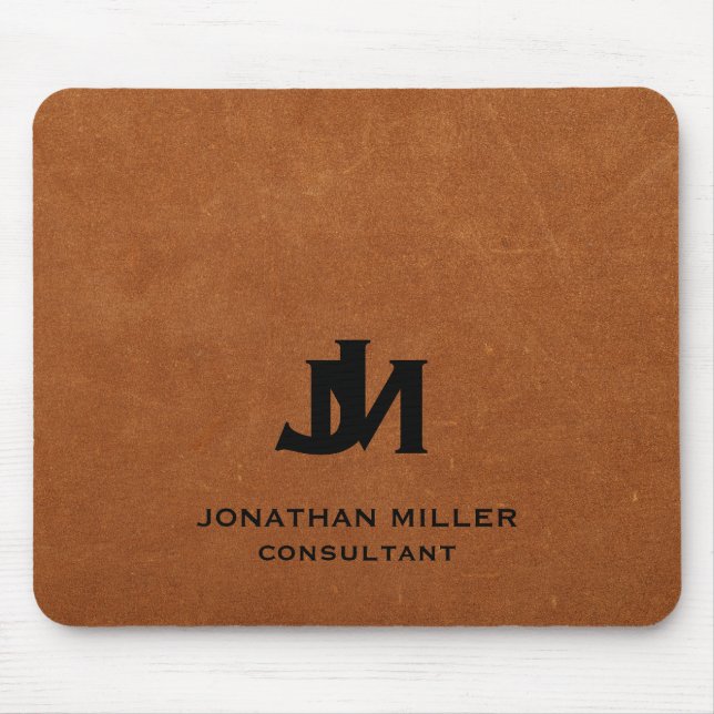 Personalisiertes Minimal-Sable-Leder-Monogramm Mousepad (Vorne)