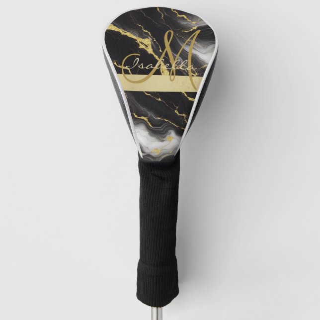 Personalisiertes Minimalistisches, modernes Schwar Golf Headcover (Vorderseite)