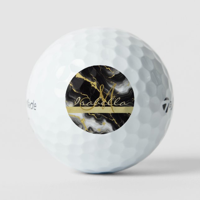 Personalisiertes Minimalistisches, modernes Schwar Golfball (Vorderseite)