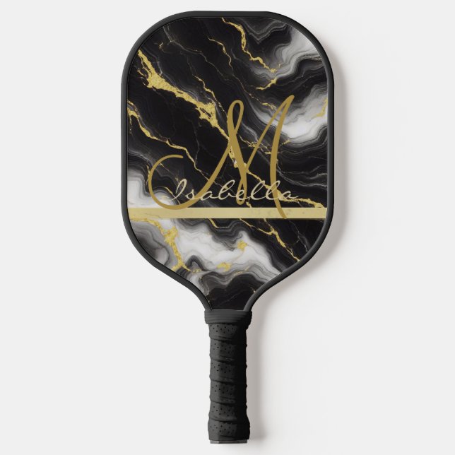 Personalisiertes Minimalistisches, modernes Schwar Pickleball Schläger (Vorderseite)