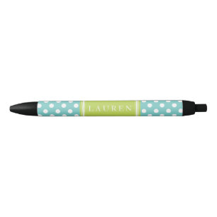 Personalisiertes Minze Green Polka Dots Muster Kugelschreiber