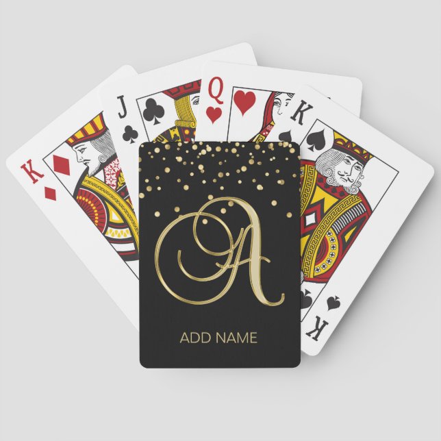 Personalisiertes mit Monogramm Goldschwarzes des Spielkarten (Rückseite)