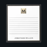 Personalisiertes Mit Monogramm Notepad Notizblock<br><div class="desc">Behalt deine Noten, die mit diesem personalisierten Notizblock in schwarz und goldfarben in der ersten Monogramm sortiert sind. Dieses Notizblock mit vielen Seiten ist ideal, um Ideen, Notizen oder Aufgabenlisten zu schreiben. Die klassische Blocktypografie und der schwarze Schnitt verleihen ihr ein berufliches und raffiniertes Aussehen und machen sie zu einem...</div>