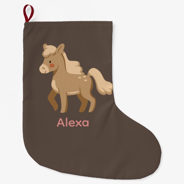 Personalisiertes Mit Monogramm Pony Horse Girl Großer Weihnachtsstrumpf (Vorderseite)