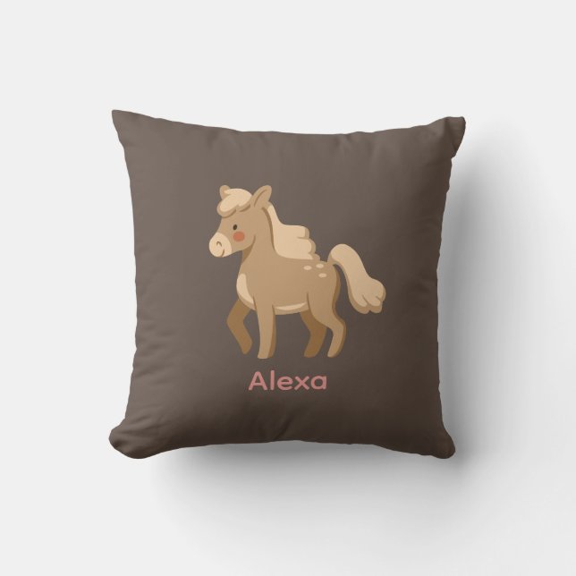 Personalisiertes Mit Monogramm Pony Horse Girl Kissen (Vorderseite)