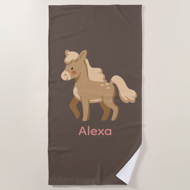 Personalisiertes Mit Monogramm Pony Horse Girl Strandtuch (Vorderseite)