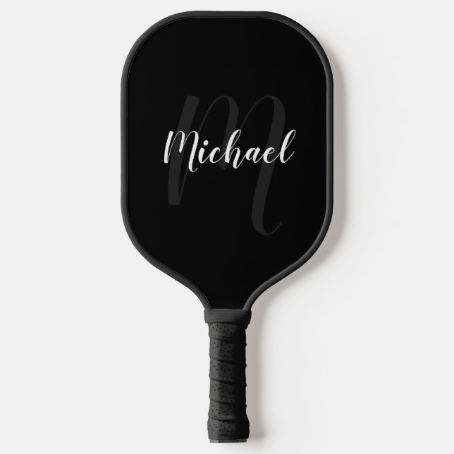 Personalisiertes Modern Script Monogram und Name Pickleball Schläger (Vorderseite)