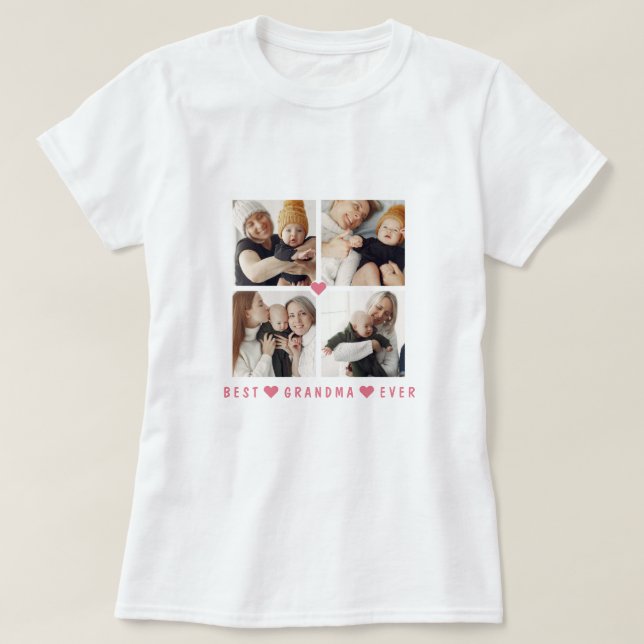 Personalisiertes modernes 4-Foto "Best Oma Ever" T-Shirt (Design vorne)