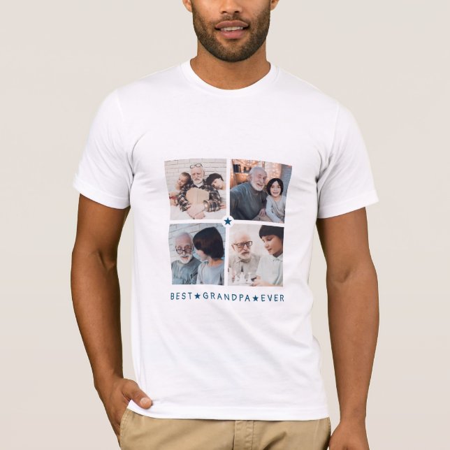 Personalisiertes modernes 4-Foto "Best Opa Ever" T-Shirt (Vorderseite)