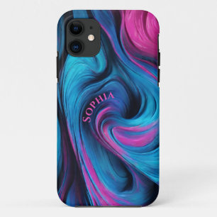 Personalisiertes modernes Abstract-Blau und Fuchsi Case-Mate iPhone Hülle