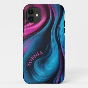 Personalisiertes modernes Abstract-Blau und Fuchsi Case-Mate iPhone Hülle