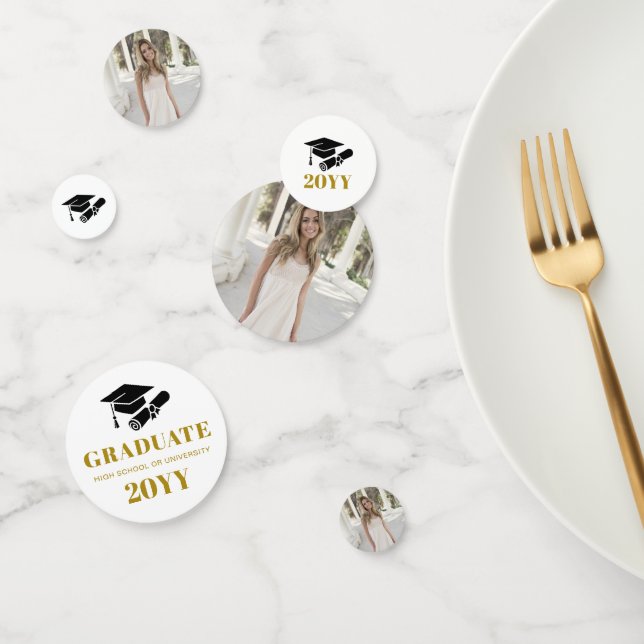 Personalisiertes modernes Black Gold Abschluss Fot Konfetti (Gruppe)