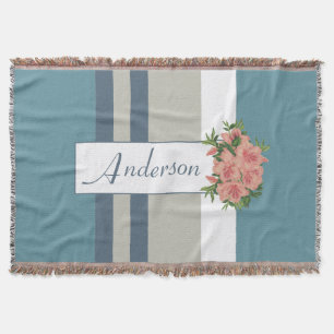 Personalisiertes modernes Blau und Tan-Streifen Decke