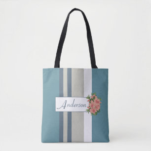 Personalisiertes modernes Blau und Tan-Streifen Tasche