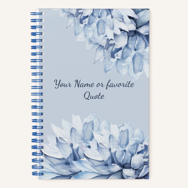 Personalisiertes, modernes Blumendustblau Notizbuch (Vorderseite)
