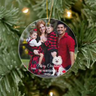 Personalisiertes modernes elegantes Familien-Frohe Keramik Ornament