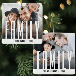 Personalisiertes modernes Familien-2-Foto Keramikornament