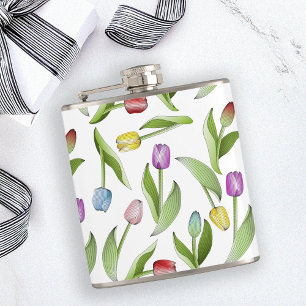 Personalisiertes modernes farbenfrohes Tulpen-Blum Flachmann