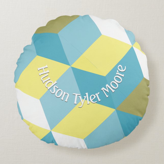Personalisiertes modernes geometrisches Muster Rundes Kissen (Vorderseite)