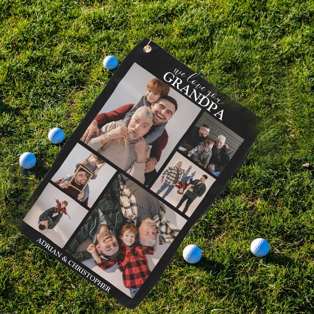 Personalisiertes modernes Großvater | 6 Foto Golfh Golfhandtuch (Von Creator hochgeladen)