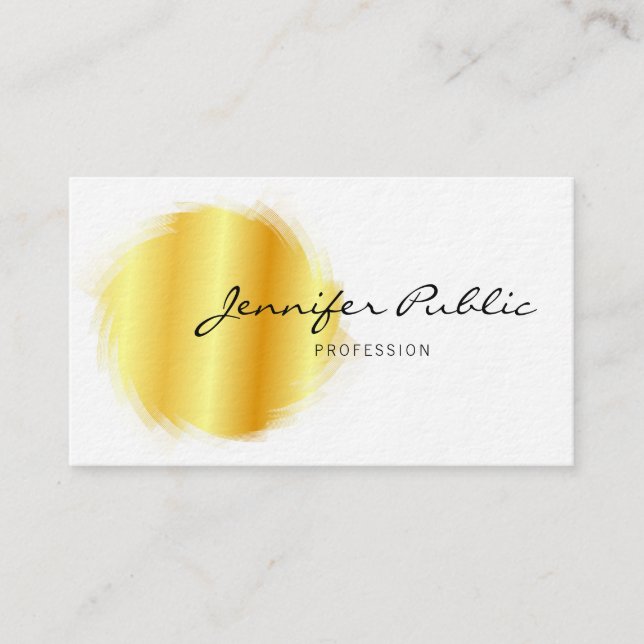 Personalisiertes, modernes Handwriting Gold Weiß Visitenkarte (Vorderseite)