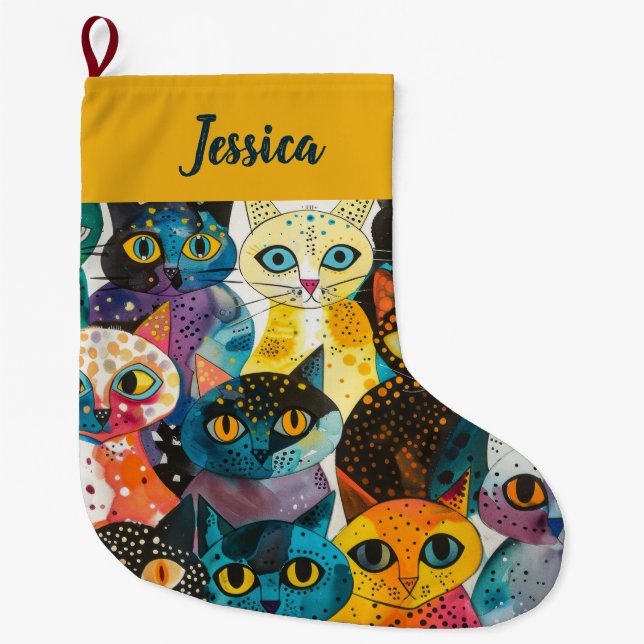 Personalisiertes modernes Katzendesign Großer Weihnachtsstrumpf (Vorderseite)