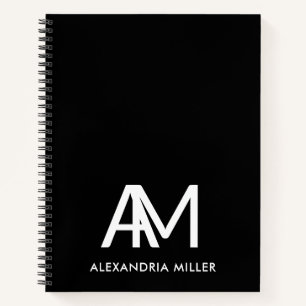 Personalisiertes, modernes Monogram Black Spiral N Notizbuch