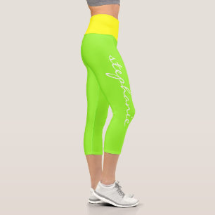 Personalisiertes, modernes Monogramm Neongelb grün Capri Leggings