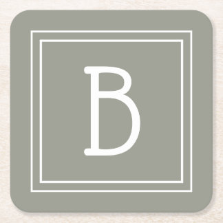 Personalisiertes modernes monogrammiertes Salbeigr Rechteckiger Pappuntersetzer