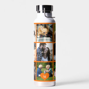 Personalisiertes modernes oranges Fotocollage-Mono Trinkflasche