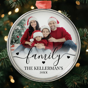 Personalisiertes modernes Overlay-Familienfoto Ornament Aus Metall