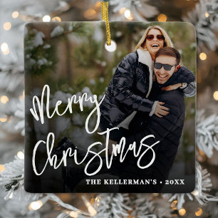 Personalisiertes modernes Overlay-Foto Frohe Weihn Keramikornament