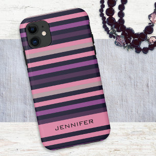 Personalisiertes modernes rosa lila Streifenmuster Case-Mate iPhone Hülle