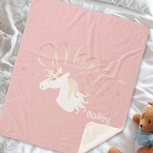 Personalisiertes modernes rosa magisches Einhorn Sherpadecke