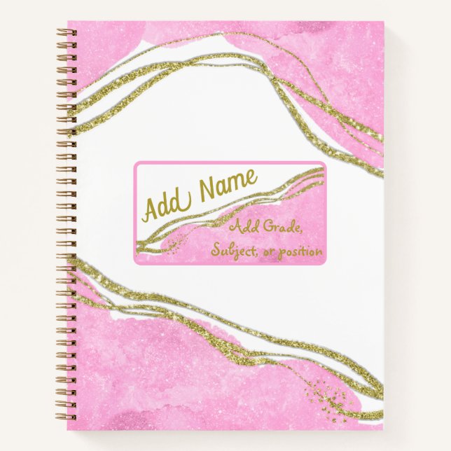 Personalisiertes, modernes Rosa- und Gold-Notebook Notizbuch (Vorderseite)