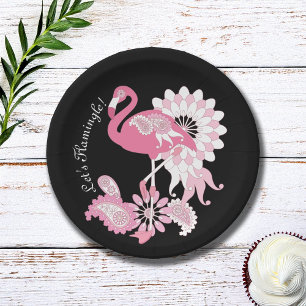 Personalisiertes modernes schwarzes Paisley-Rosa-F Pappteller
