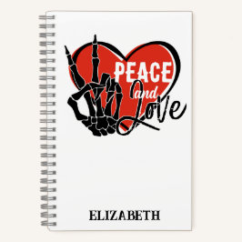 Personalisiertes modernes Skelett Hand Frieden und Notizbuch