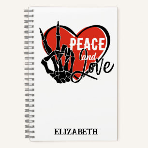 Personalisiertes modernes Skelett Hand Frieden und Notizbuch