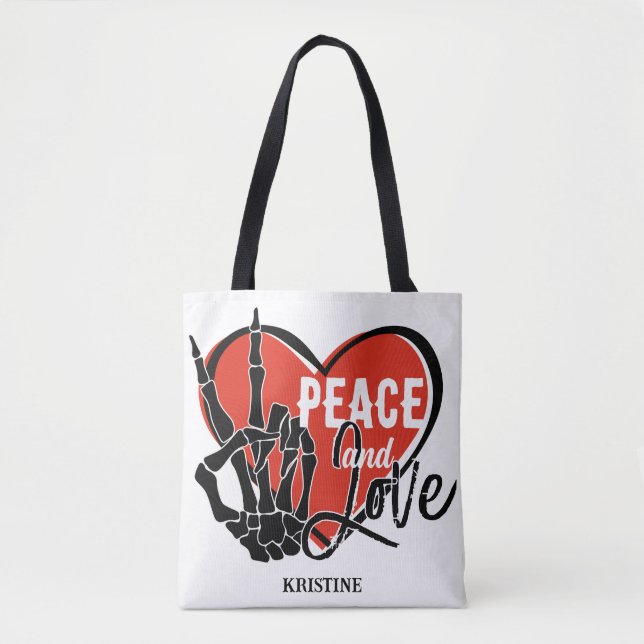 Personalisiertes modernes Skelett Hand Frieden und Tasche (Vorderseite)