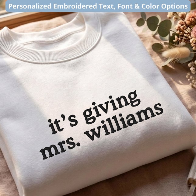Personalisiertes modernes Skript Future Mrs Verlob Besticktes Sweatshirt (bride to be sweatshirt gift, personalized bridal crewneck gift, wedding morning sweatshirt bride)