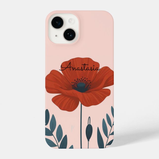 Personalisiertes Mohnblumen-Gehäuse iPhone 14 Hülle (Rückseite)