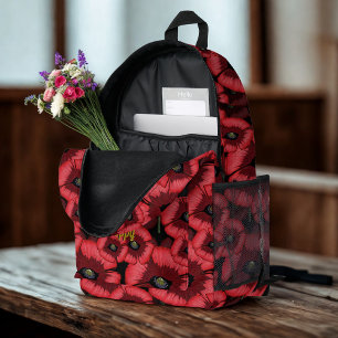 Personalisiertes Mohnmuster Rotes Blumengeflecht Bedruckter Rucksack