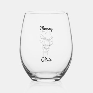 Personalisiertes Mommy Mama Mama Geschenk mit Kind Weinglas Ohne Stiel