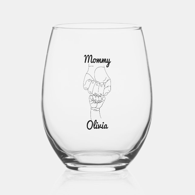 Personalisiertes Mommy Mama Mama Geschenk mit Kind Weinglas Ohne Stiel (Vorderseite)