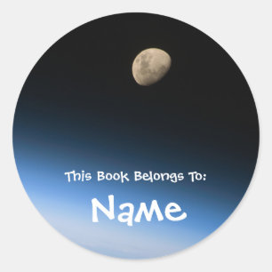 Personalisiertes Mond-Buchlabel Runder Aufkleber