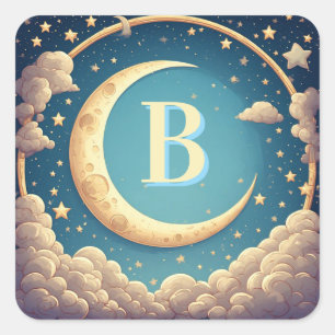 ☁️ Personalisiertes Mondlicht-Babynamen-Thema ☁️ Quadratischer Aufkleber
